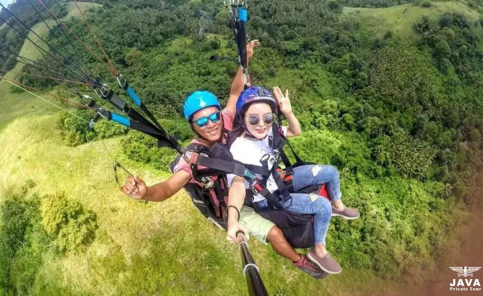 Paragliding Adventure Over Tea Fields Near Mount Gede Pangrango